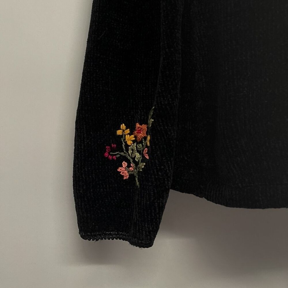 Vintage Velvet Floral Embroidered Sweater V Neck Top Blouse Long Sleeve 90s Blac - Picture 6 of 8